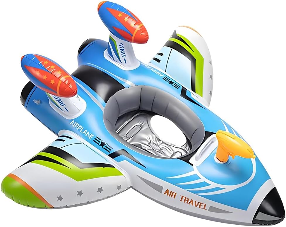 Inflatable Airplane Pool Floats, Swimming Pool inflatables with Squirt Gun and Handle, Ride-on Pool Toys, Inflatable Boat for Kid, Birthaday Gift