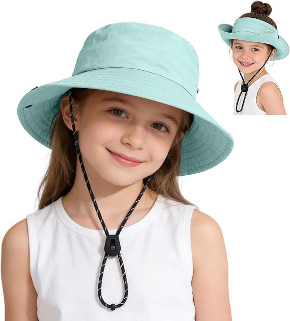 ZOORON Kids UPF 50+ Sun Hat for Boys Girls Wide Brim Lightweight Bucket Hat for Hiking Beach Safari, Quick Dry Adjustable
