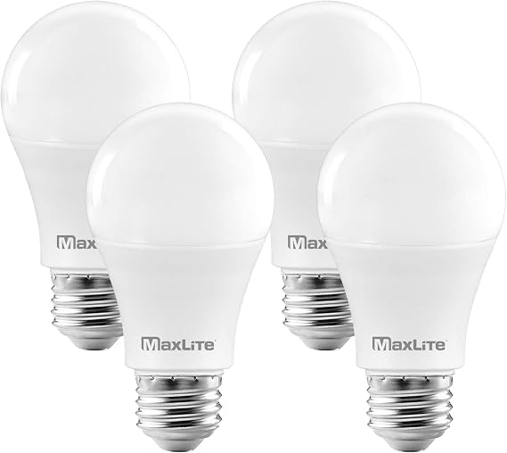 MaxLite A19 LED Bulb, Enclosed Fixture Rated, 75W Equivalent, 1100 Lumens, Dimmable, E26 Medium Base, 2700K Soft White, 4-Count(4 Pack) ...