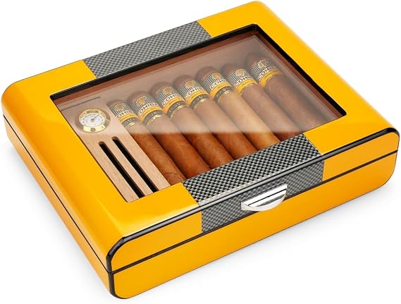 Bald Eagle Cigar Humidor, Glass Top Box with Humidifier Hygrometer, Cedar Wood Case for 20-40 Cigars