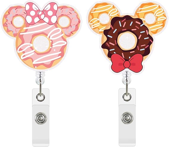 2 Pack Retractable ID Badge Holder Reels Cute Donut Mouse