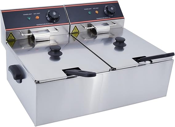 Commercial Deep Fryer, Dual Tanks Electric Countertop Deep Fryer 12L with 2 Handle and 2 Baskets,Large Capacity Stainless Steel Kitchen Frying Machine with Dual Basket and Professional Heating