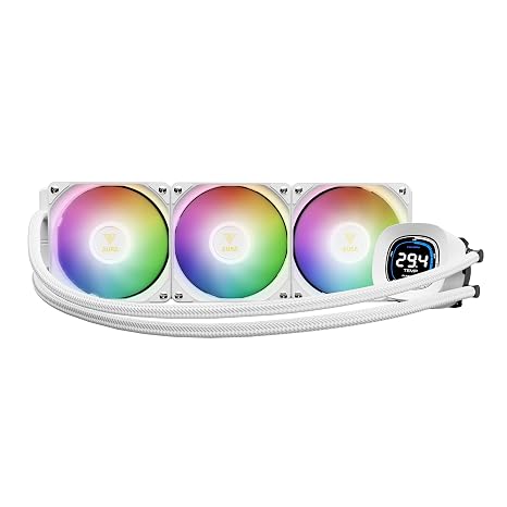 GAMDIAS Aura GL360 Digital WH 360mm AIO CPU Liquid Cooler, 2.1 Digital Display, 3X 120mm PWM ARGB Fans, 1800 RPM, Copper Base, Intel LGA 1851/1700 & AMD AM5/AM4, White
