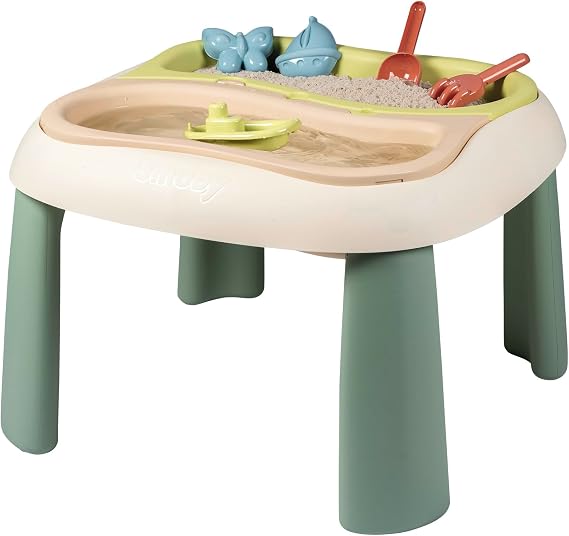 Smoby Life - Sand and Water Table - 2 Removable Bins, Shovel, Rake, Boat, Sand Moulds - Toy for Outdoor Use - Recycled Material - From 18 Months -