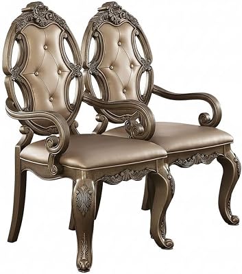 Arm Chairs Set of 2 - Living Room Accent Chairs, Comfortable Padded Seating, 26 D x 23 W x 43 H Champagne and Vintage Oak