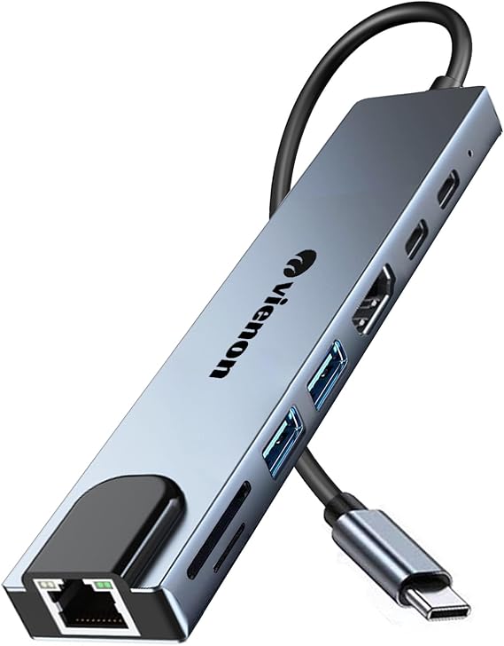 USB C Hub Ethernet HDMI Adapter, 8 in 1 Laptop Docking Station with 4K HDMI, RJ45 Ethernet 100Mbps, SD/TF Card Reader, USB 3.0/2.0, PD 100W, LAN USB C Dongle for MacBook Pro/Air, iPad Pro, XPS, etc