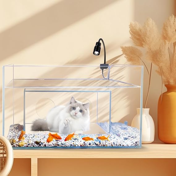 Cat House&Condos Toy Fish Aquarium Tank,Creative Funny Aquariums with Interior Space for Cats to Watch, 2024 New Upgrade,8mm Thickness Toughened Glass,35 Gallon,W27.6 x D15.7 H15.7in