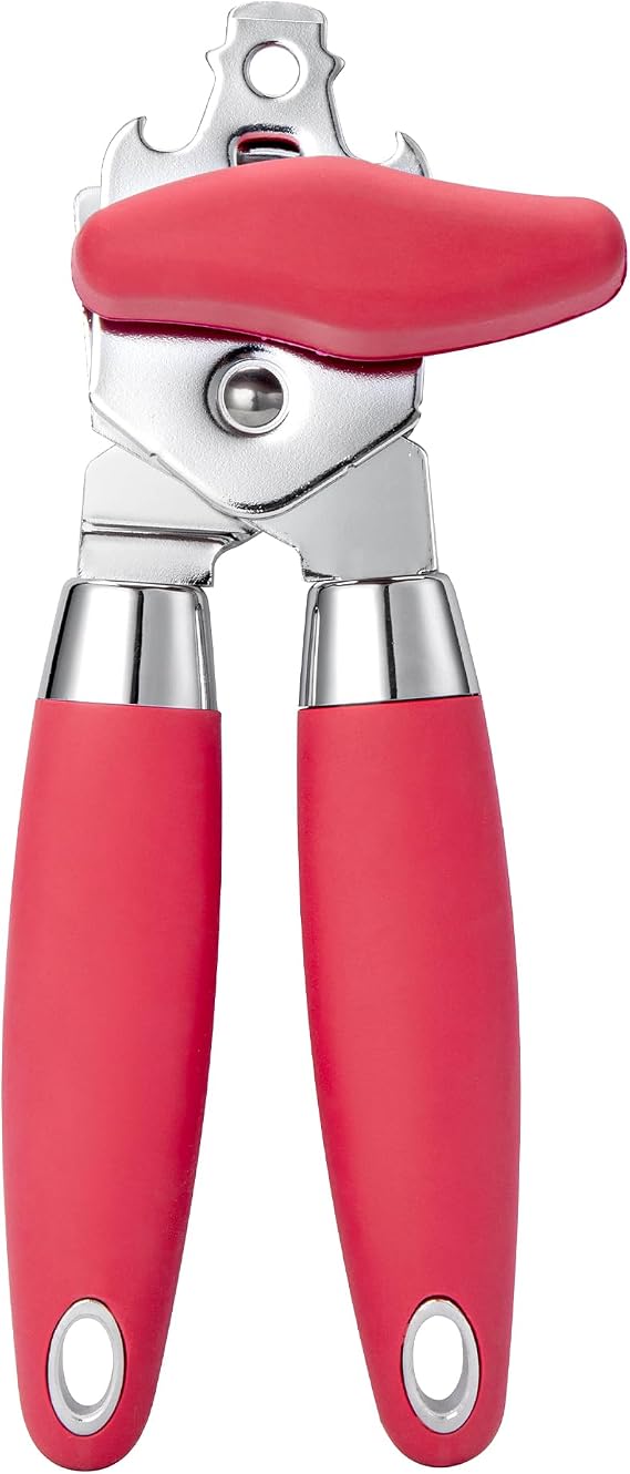 Tin Opener Manual, Heavy Duty Can Opener for Arthritic Hands, Red | Tin Opener UK for The Elderly, Can Openers that Work with Non-Slip Handles, Stainless Steel Sharp Blade