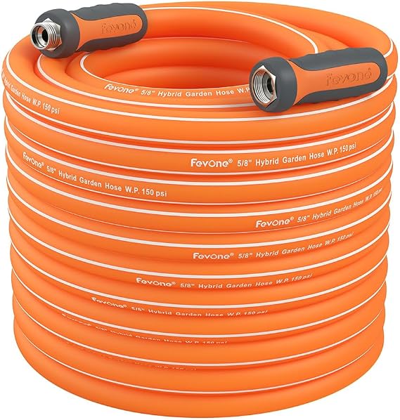 FEVONE Heavy Duty Garden Hose 35 ft, Hybrid Polymer Water Hose | Flexible, Leak-Free, Lightweight, 5/8 ID, 600 PSI, 3/4 GHT Aluminum Fittings with Swivel Handles