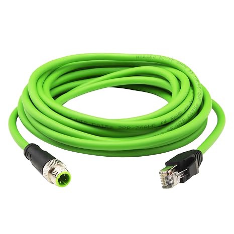 M12 to RJ45 Industrial Ethernet Cable,Automation Systems Interconnect M12 4 Pin D Code Male to RJ45 Male Shielded Cable Assembly, IP67 Waterproof Cat5e SFTP 26 AWG 5M/16.5Ft