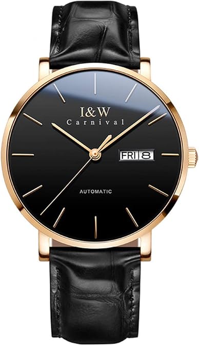 CARLIEN Fashion Automatic Mechanical Watches Simple Thin Leather Strap Sapphire Crystal Waterproof Wristwatches