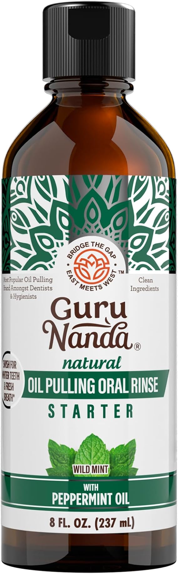 GuruNanda Starter Coconut Oil Pulling Mouthwash with Peppermint Oil, 8oz | Fluoride & Alcohol Free|Fresh Breath & Healthy Gums|For Oil Pulling Beginners|Coconut & Peppermint Oil Mouth Wash