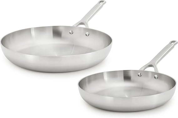 GreenPan x Bobby Flay Stainless Steel 10 & 12 Frying Pan Skillet Set, Induction Compatible, Durable, Dishwasher Safe, Oven & Broiler Safe 400F, Tri Ply Clad Pans, Heat Responsive Core, 2-Piece Set