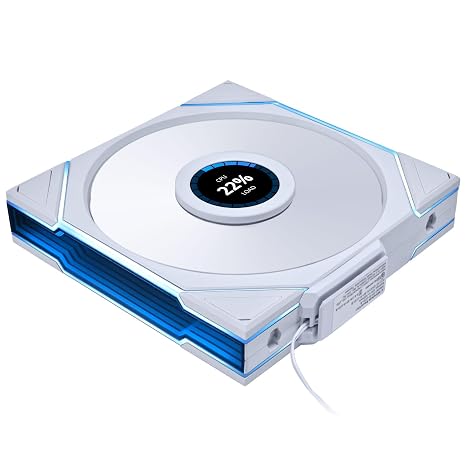 Lian Li UNI FAN TL140 LCD Reverse – 140mm ARGB PWM Fan with LCD Display, White, Reverse Airflow, Wireless Daisy-Chain, Dual-Zone RGB, Controller-Free Installation