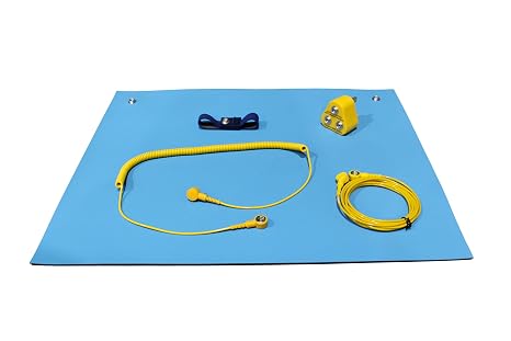 Killstat Anti Static ESD Grounding Kit – Anti Static Mat, Wrist Strap, Grounding Wire & ESD Plug for PC Building, Electronics Repair & Soldering – Grounding Mat for Static Control (Blue, 300x600mm)