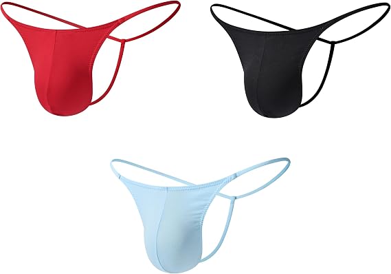 Men's Cotton G-string Thong 5MM Straps Zero Digging-in Seamless 8Sexy T-back 3 Pack