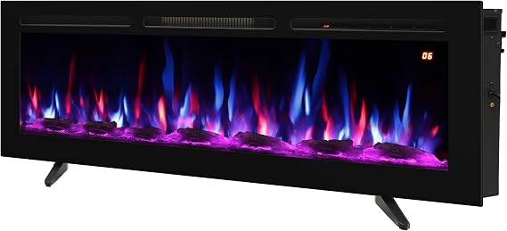 54 Inch Wall Mounted/Recessed/Freestanding Electric Fireplace Inserts,3 in 1 Electric Fireplace with 4 Solid Flame Colors & 10 Mixed Flame Colors,1-9H Timer, 750w/1500w