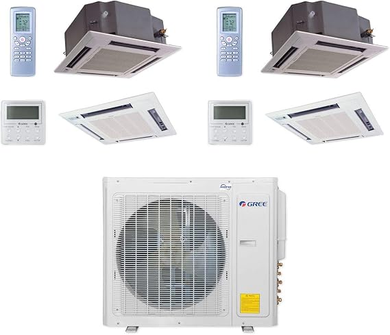 Gree 30,000 BTU Multi21+ Dual-Zone Ceiling Cassette Mini Split Air Conditioner Heat Pump 208/230V SEER 21 (12-12)