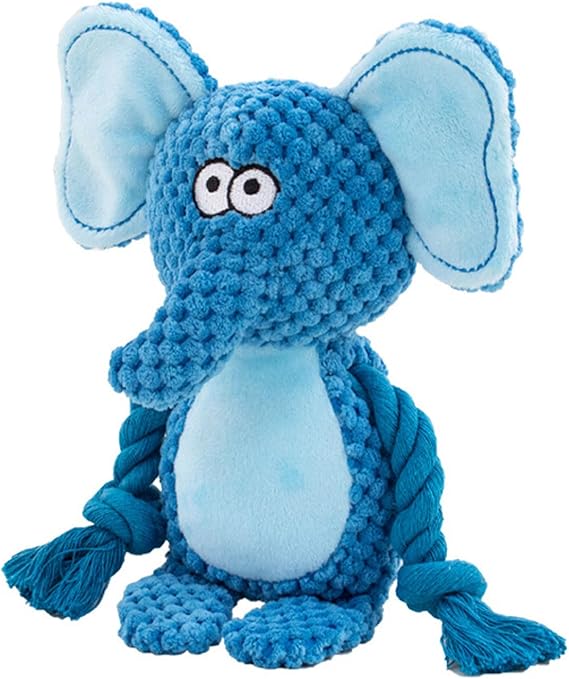 Dog Toy Dog Squeaky Toy Plush Dog Chew Toy Elephant Blue Cotton Rope Toy Interactive Plush Toy with Crinkle Paper for Puppies Small Medium Dogs