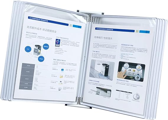 Wall Mount Catalog Display Rack - Wall Mount Reference and Display System, Wall-Mounted Page Flip Folder, 10 Double-Sided Panels, A4 Loose-Leaf Transparent Page Display Stand PVC  Metal