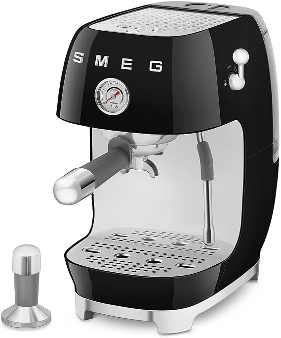 Smeg ECF03 Made in Italy Retro Espresso Machine with Cold Brew, 15 Bar Pump, Thermoblock Heating, Steam Wand, Adjustable Temperature, 47 oz Water Tank- (Black)