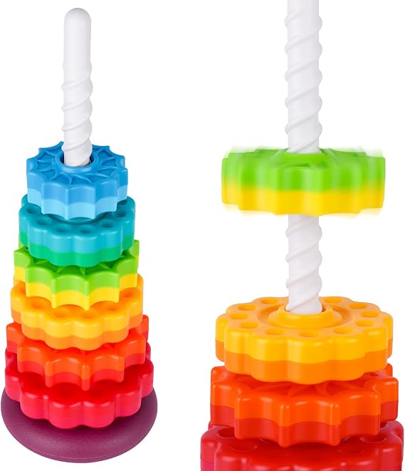 Large Spinning Stacking Toy with 6-Tier Rainbow Tower