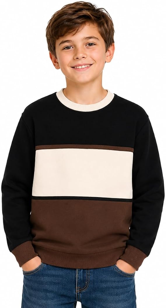 Bienzoe Boy Color Block Sweatshirt: Crewneck Soft Knit Pullover
