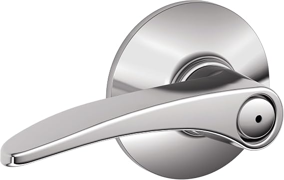 SCHLAGE Manhattan Bed/Bath Privacy Door Handle with Lock, Bright Chrome | Interior bedroom or bathroom door lever with push button lock, Reversible, Easy install, Certified durability, Universal fit