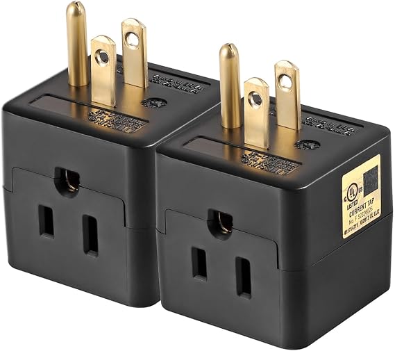 3 Outlet Wall Adapter Cube Tap, UL Listed 3 Prong Grounded Plug Extender,125v, 1875W - 3 Way Multi Outlet Wall Plug,Power Outlet Splitter (2 Pack)