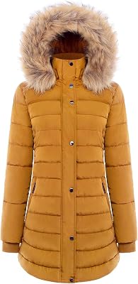 BodiLove Womens Winter Quilted Puffer Long Coat Jacket Plus Size with Removable Faux Fur Hood and Zipper