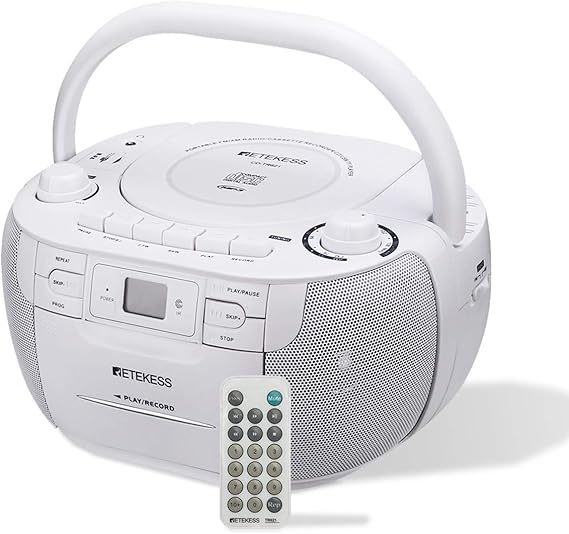 Retekess TR621 CD and Cassette Player Combo, Boombox CD Player(White)