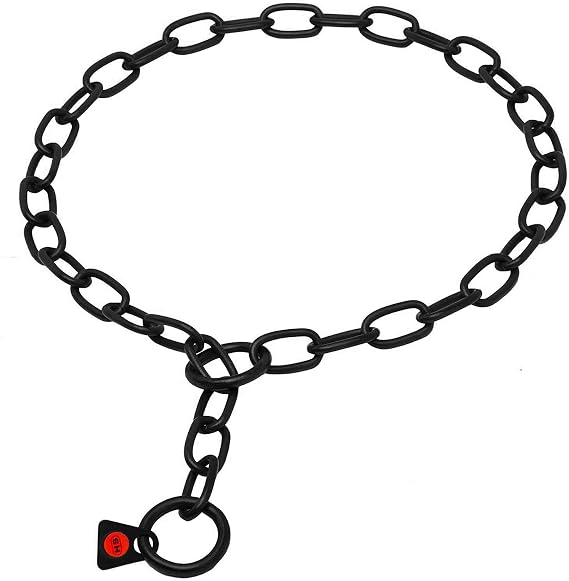 Dogline Herm Sprenger Black Stainless Steel Short Link Fur Saver Dog Training Collar No-Pull Slip Chain for Small Medium Large Dogs for Easy Control Made in Germany, 19in (49cm) x 3mm
