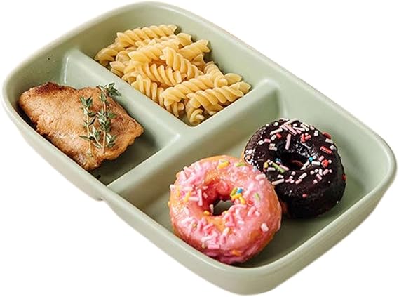 Porcelain Divided Dishes Plate, Phnom Penh Portion Control Plates, 211 Divided Plates for Adults, Ceramic Portion Control Plate for Weight Loss-White-3 comparment ( Color : Milk Green , Size : 3 compa