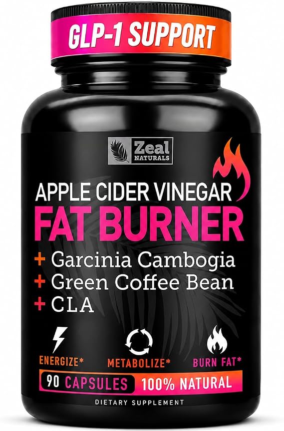 Zeal Apple Cider Vinegar Hunger & Metabolism Support - ACV Capsules - Garcinia Cambogia + w. CLA & Green Coffee Bean Green Tea, 90 Capsules