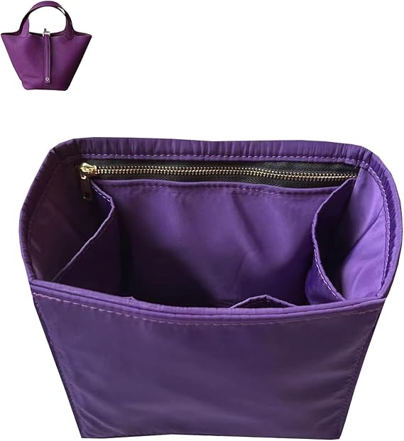 Purse Organizer Picotin 18 22 26 Insert Bags Organizer Makeup Handbag Organize Inner Purse Portable base shaper Premium Nylon (Picotin 18, Purple)
