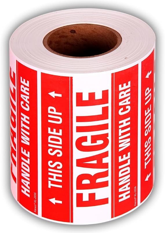 Kenco 3" X 5" This Side Up Fragile Handle with Care Stickers for Shipping and Packing - 500 Adhesive Labels Per Roll (5 Pack)