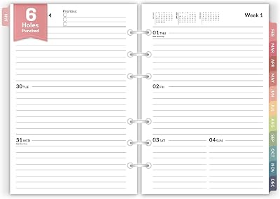 2026 Weekly & Monthly Planner Refills for A5 6-Ring Binders, Jan 2026 - Dec 2026, Forvencer 6-Hole Punched Planner Inserts with Colorful Monthly Tabs, Small Calendar Organizers, 5-34 x 8-14"