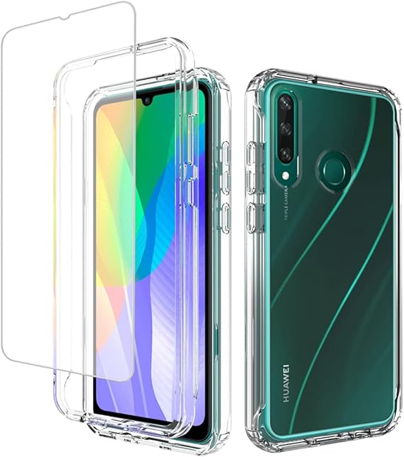 Case for Huawei Y6P Case, MED-LX9 Case with Tempered Glass Screen Protector, Soft 360 Full Body Shockproof Hybrid Bumper Crystal Clear Case Cover for Huawei Y6P (Clear)