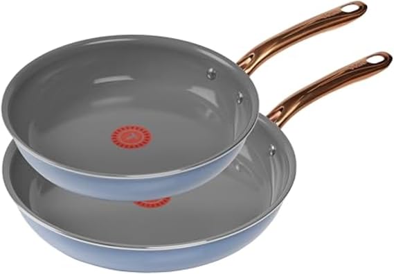 T-Fal Preserve Ceramic Nonstick Frying Pan 2-Pc Set, 8.5" & 11", Oven Broiler Safe up to 350F Cookware, InoCeram Glide Technology, Frying Pan Skillet, Pots & Pans, Blue