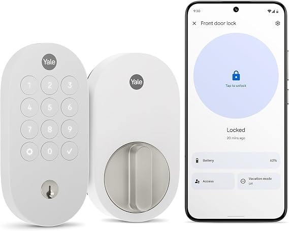 Yale Keyed Deadbolt Smart Lock with Google Matter, Snow
