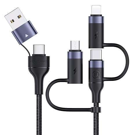 PD 60W USB C Multi Fast Charging Cable Nylon Braided Cord 5-in-1 3A USB/C to Type C/Micro/Phone Fast Sync Charger Adapter Compatible with Laptop/Tablet