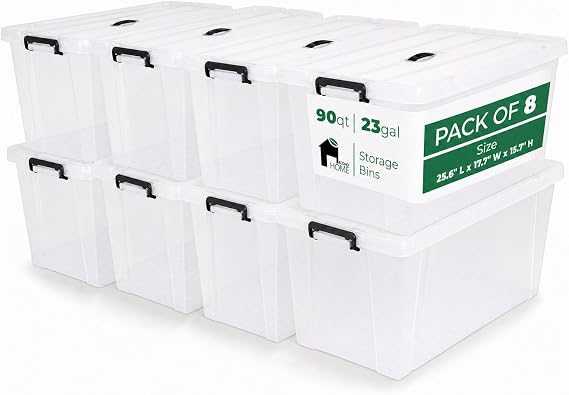 90 Quart 8-Pack Clear Storage Bins with Lids