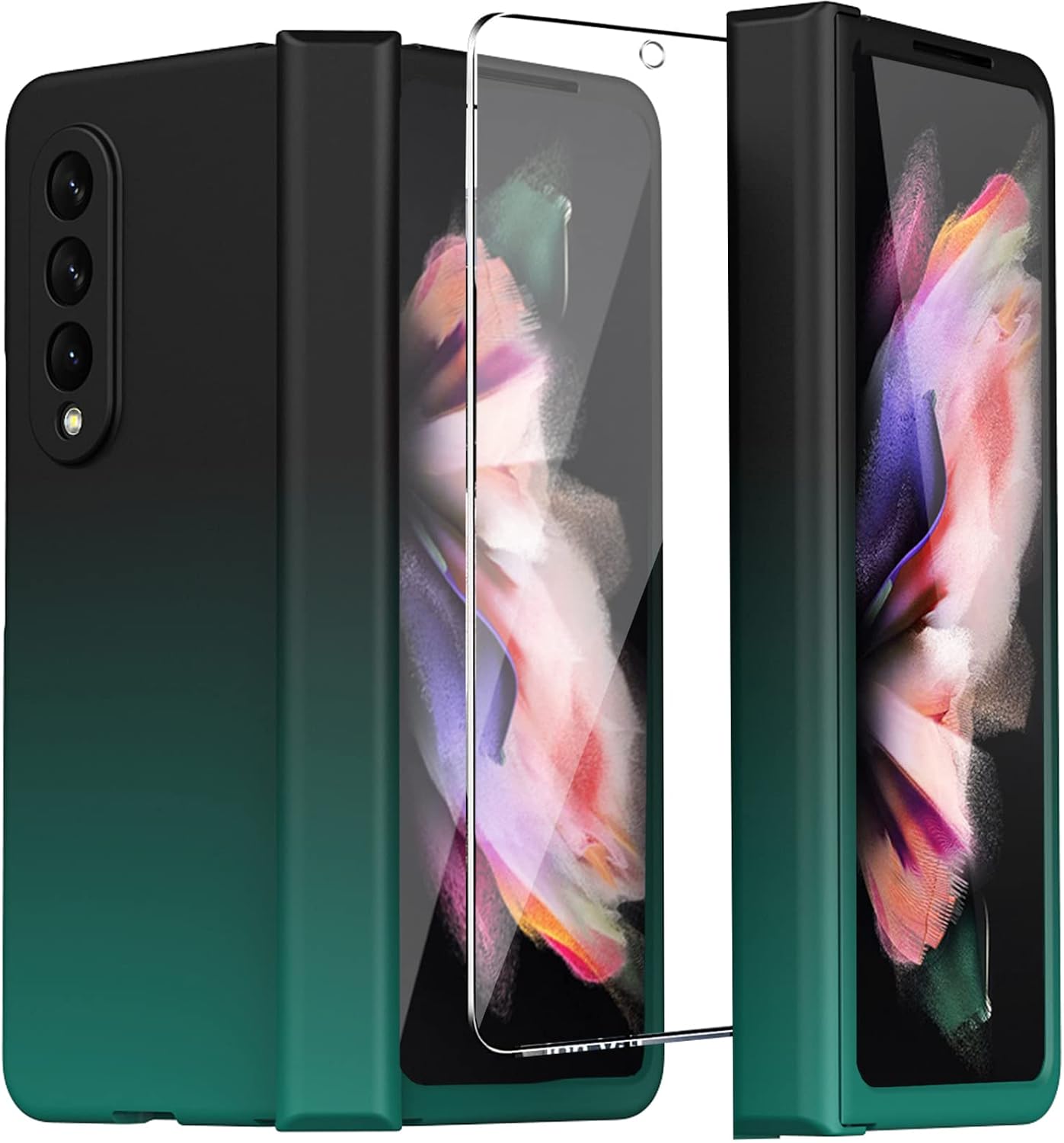 Ninki Compatible Galaxy Z Fold 3 Case with Screen Protector & Hinge Protection - Dark Green & Black Gradient Full Protective Cover for Samsung Z Fold 3 5G
