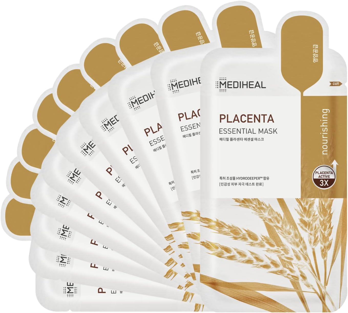 MEDIHEALL Essential Mask 10 Pieces Placenta Nutrition Supplement Skin Vitality Phytocollagen, Essential Type, Soy