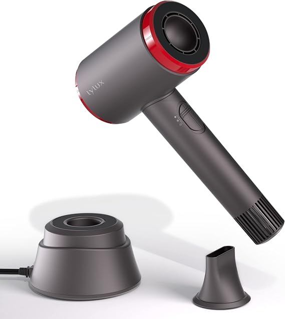 Cordless Hair Dryer, Low-Heat Rechargeable Blow Dryer with 110, 000 RPM Brushless Motor, Magnetic Nozzle, 88W Fast Charging for Women/Infants/Kids Ourdoor, Camping, Beaches Gray