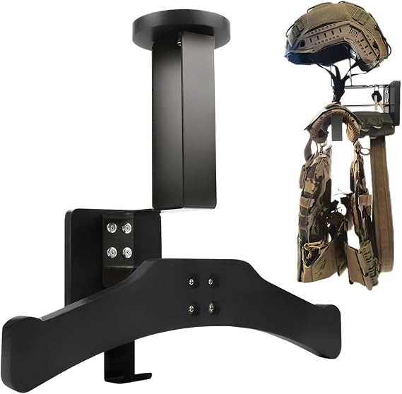 Tactical Gear Stand, Supports 100 LBS Wall Mounted Police Gear Rack, Heavy-Duty Body Armor Stand, Solid Wood Airsoft Plate Carrier Hanger, Motorcycle Helmet Holder Wall Mount
