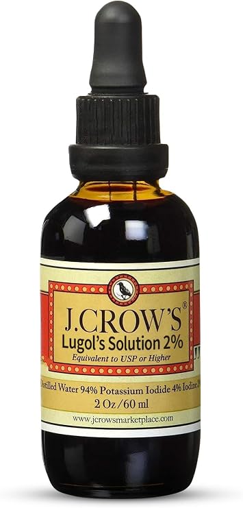 J.CROW'S Lugol's Solution of Iodine 2% 2 oz (1 Bottle) Premium Iodine & Potassium Iodide Liquid, Gluten & Alcohol-Free Natural Brine Extract, No Expiration - 1200 Drops