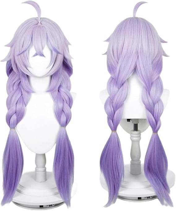 Honkai Star Rail Cosplay Wig Anime Game Bailu Cosplay Wig Long Purple Wig with Two Braids for Women Halloween Comic Con (Purple)