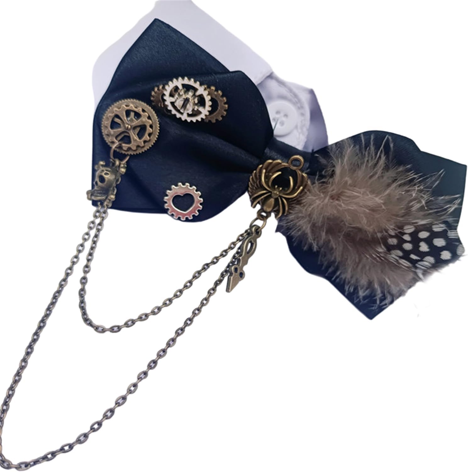 Steampunk Gears Bowtie Retro Men Women Gothic Tie Necktie with Metal Chain Punk Bowknot for Halloween Cosplay Party-Black