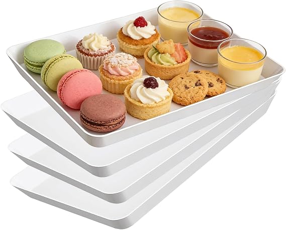 Plastic Serving Tray 4 Pcs White Reusable Dishware Plate 31x22cm